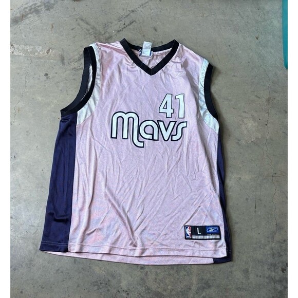 Dirk Nowitzki Dallas Mavericks Reebok #41 NBA 4 Her Jersey Size L Pink - Picture 1 of 7